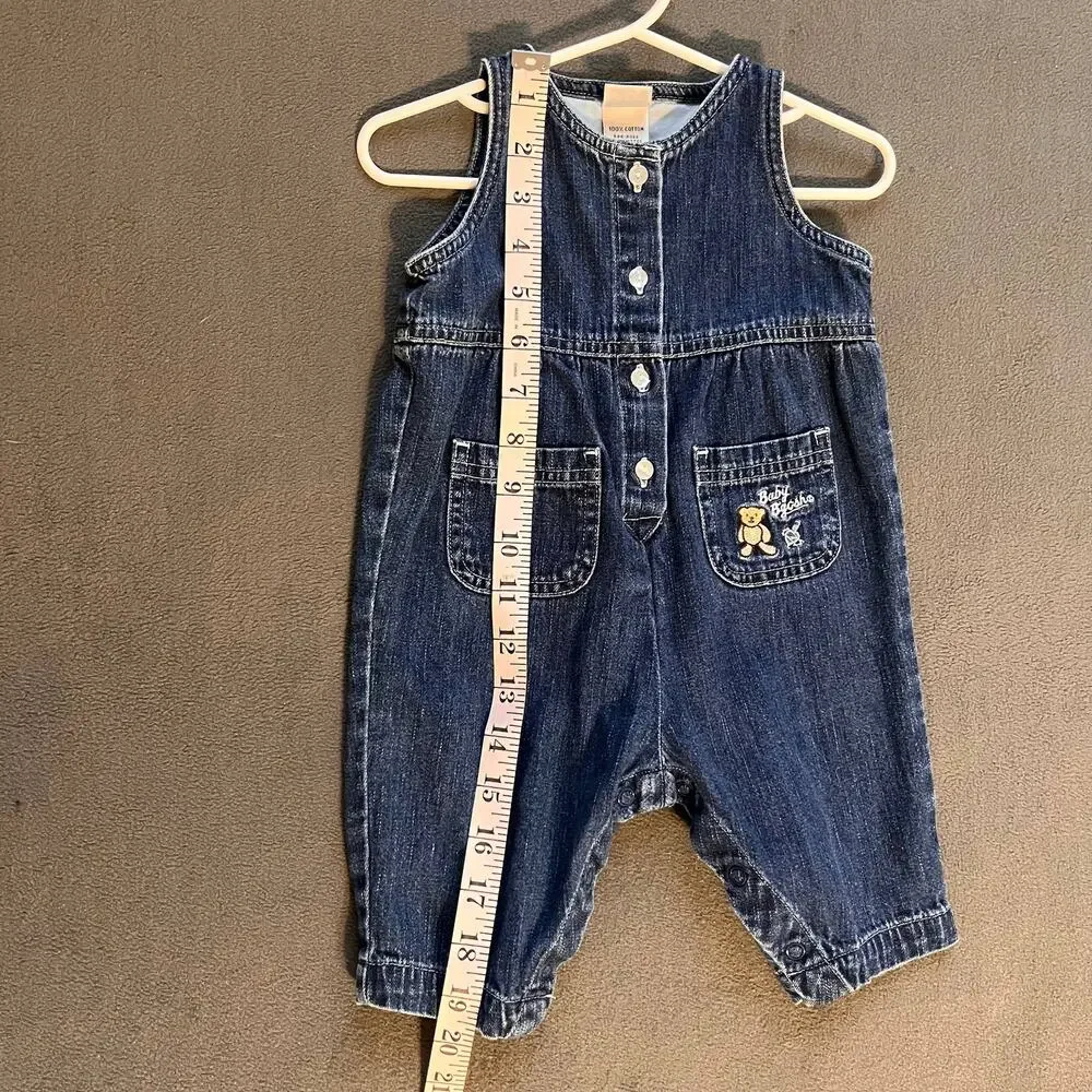 Vintage Baby OshKosh B'Gosh Blue Denim Overalls Romper Teddy Bear 3-6 Months